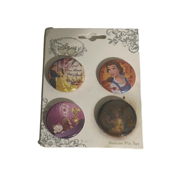 Vintage Disney Set of 4 Beauty and the Beast Buttons RARE - Picture 5 of 6